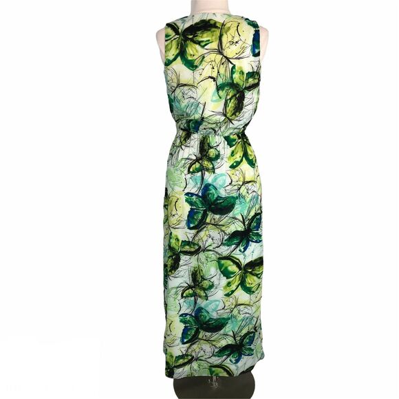 Darian Ruched A-Line Maxi Dress V Neck Sleeveless Geometric Motif Size Medium Gr - Picture 2 of 10